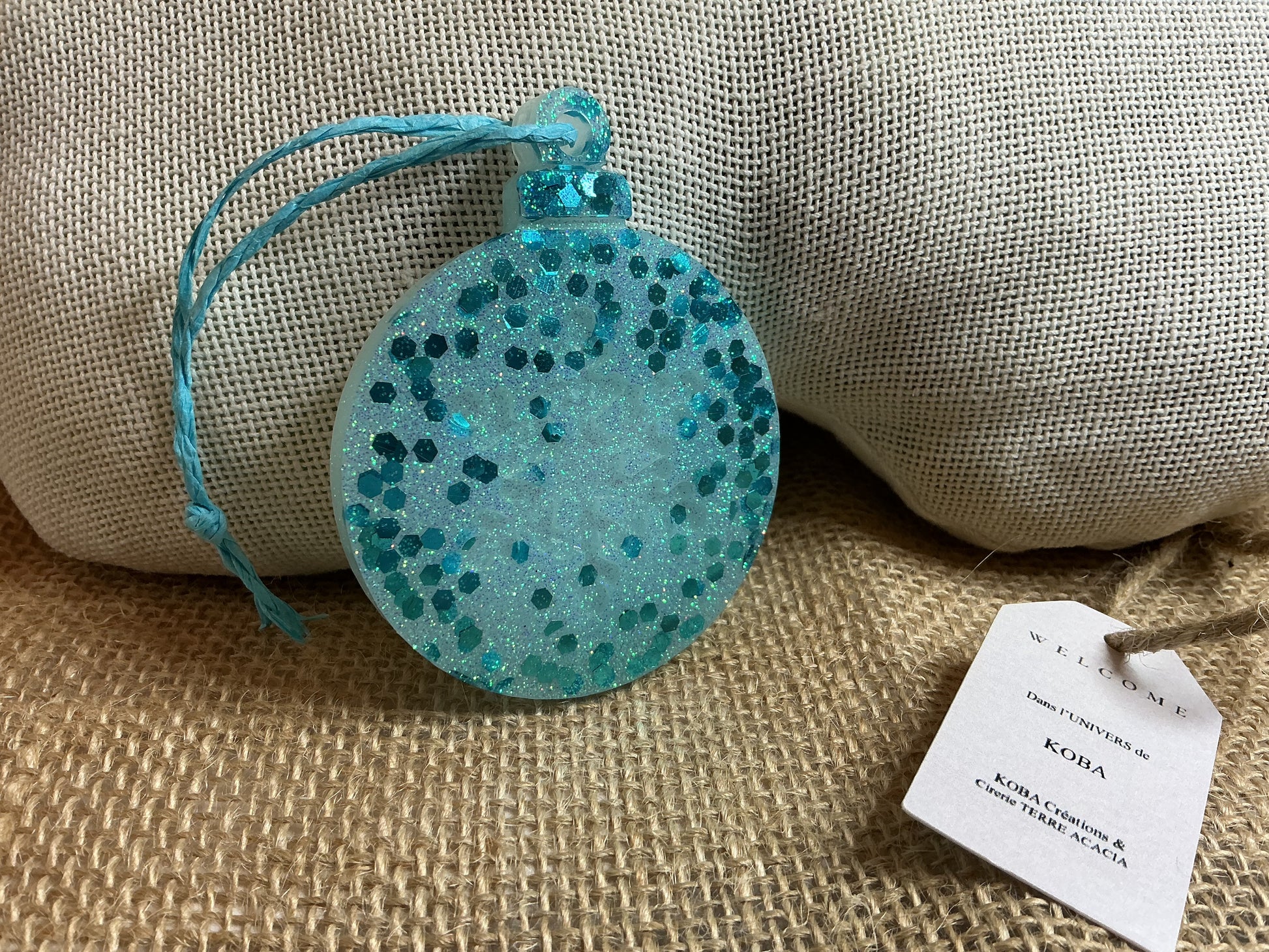 Boule avec Flocon  Bleu, pailleté et Transparent