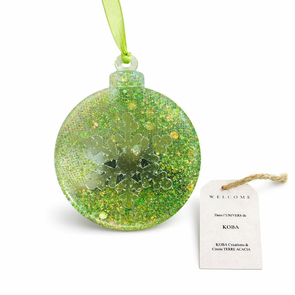 Boule avec Flocon  Vert  et Transparent