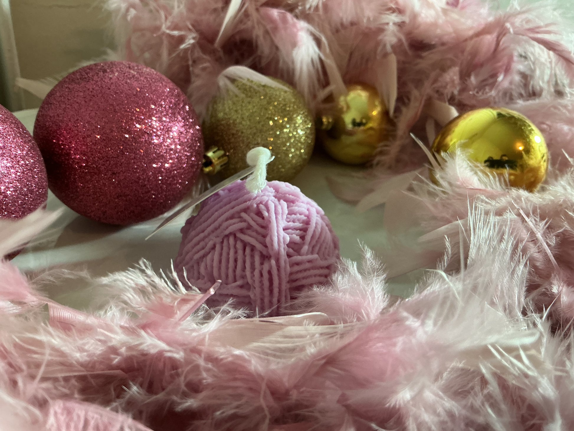 Boule de laine- Rose et Fleur de Pommier