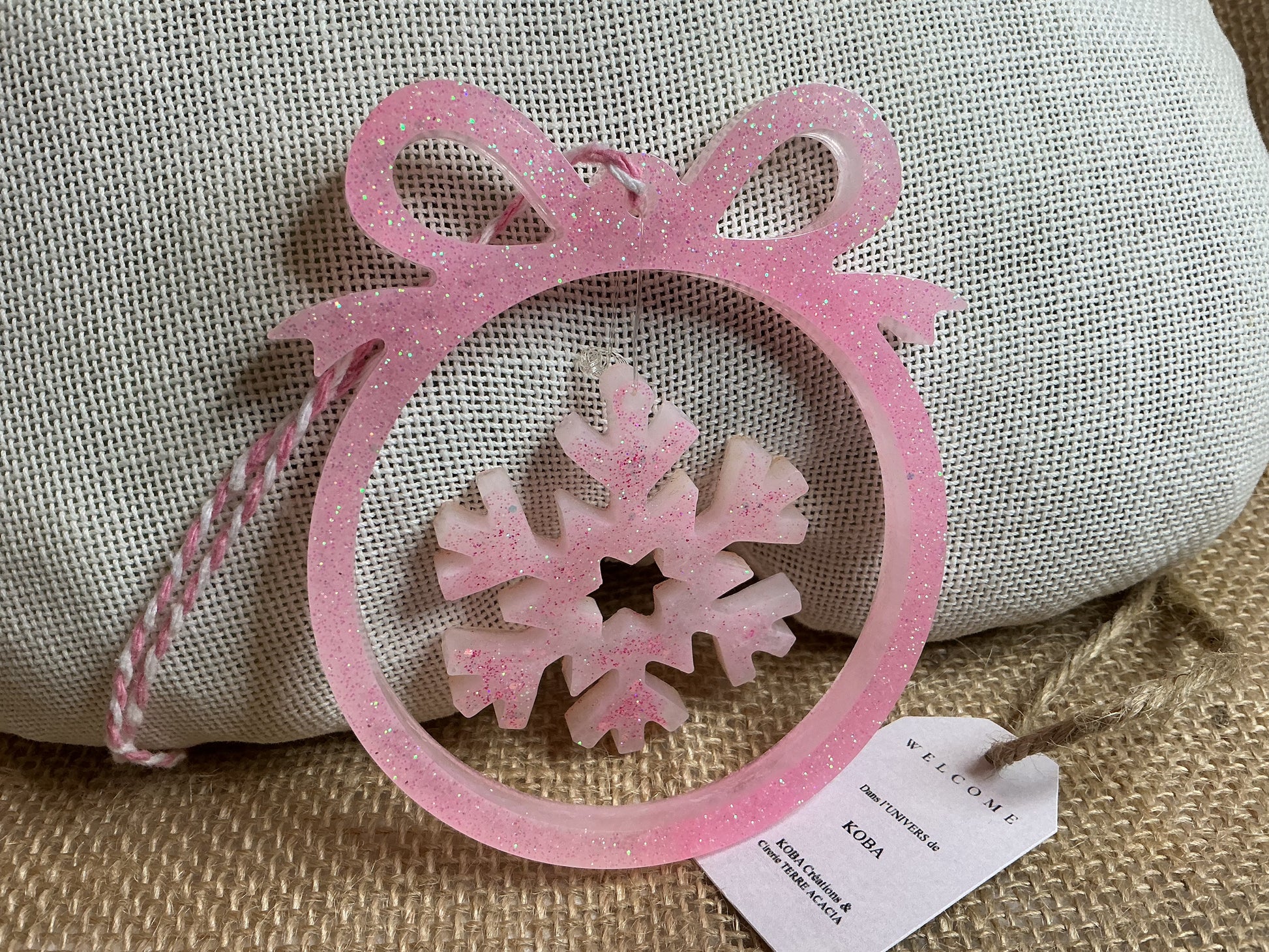 Boule avec Flocon Rose  et Transparent