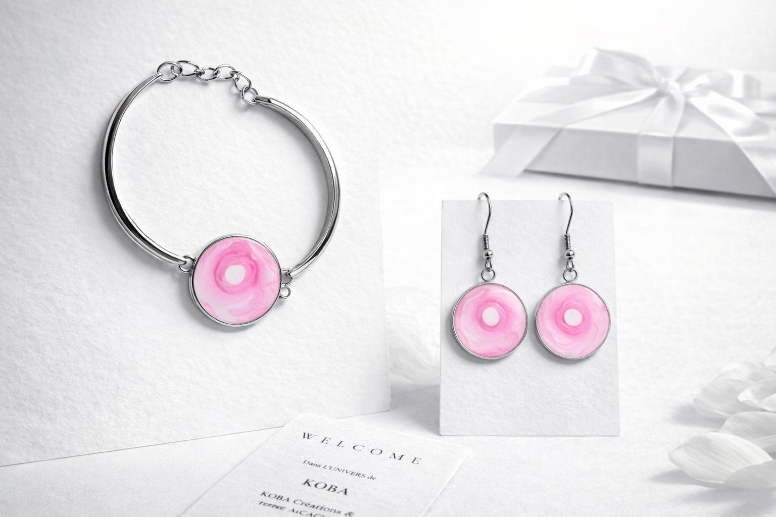 Ensemble Bracelet et boucles d’oreilles rose