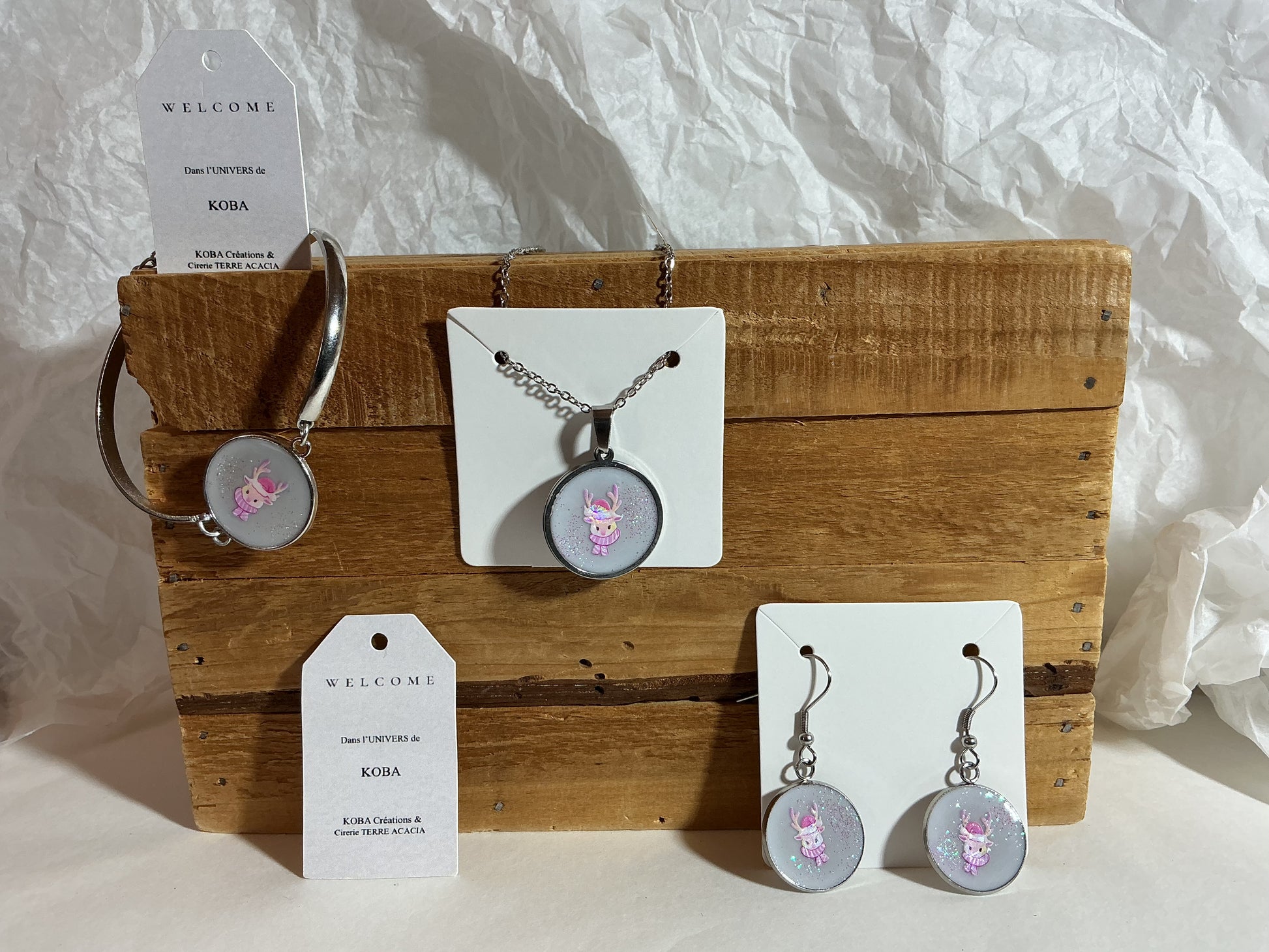 Parure Renne de Noël rose